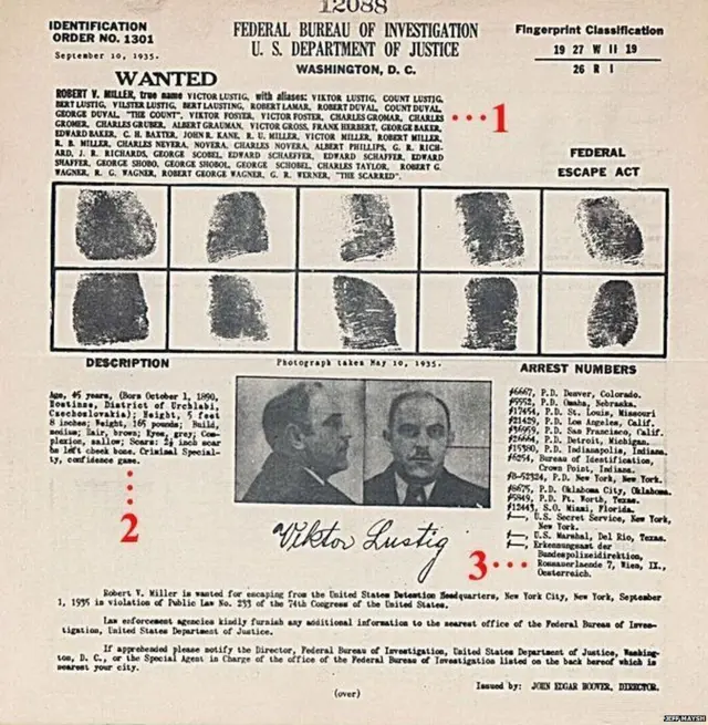 FBIનો વિશ્વ ઠગને સંદર્ભે 1935નો દસ્તાવેજ