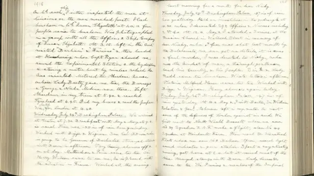 Страница дневника короля Георга V с записями сделанными в день, когда он узнал о расстреле своего кузена Николая II и его семьи