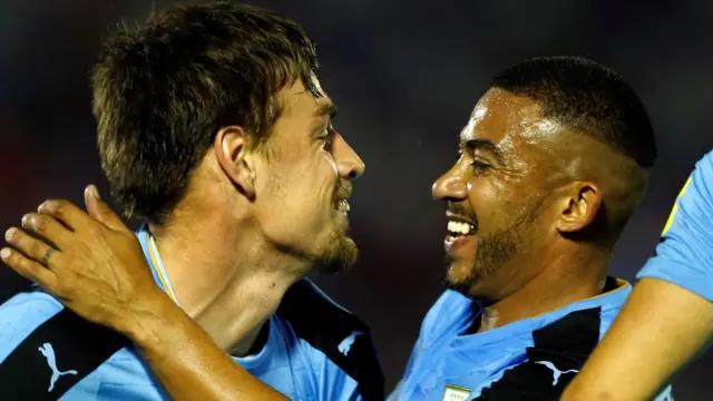 Celebración de jugadores uruguayos.