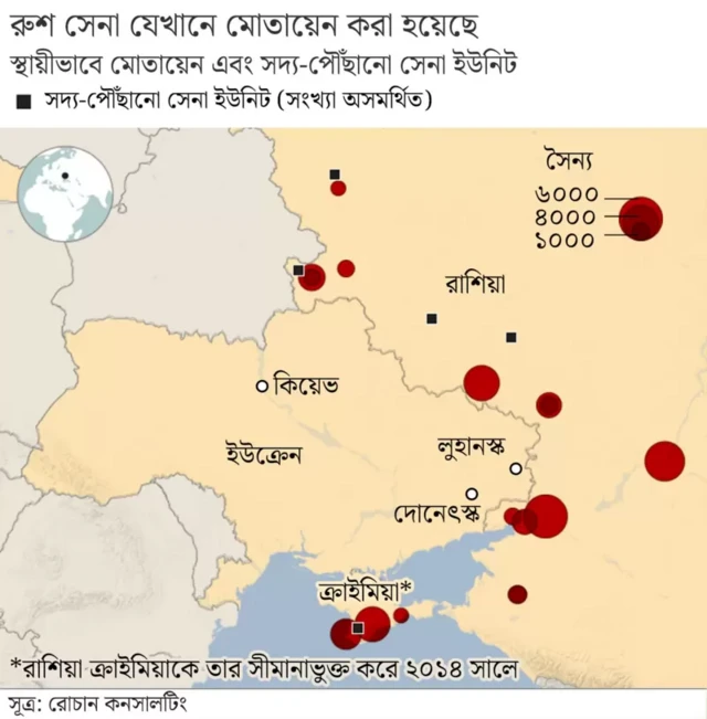 রুশ সেনা যেখানে মোতায়েন করা হয়েছে