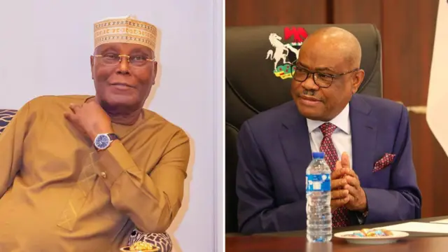 A collage picture of Atiku Abubakar and Nyesom Wike