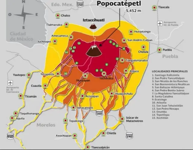 Ilustração do governo do México sobre zonasjogo que ganha muito dinheiroperigo do vulcão