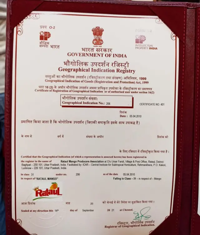 जीआई टैग का सर्टिफिकेट