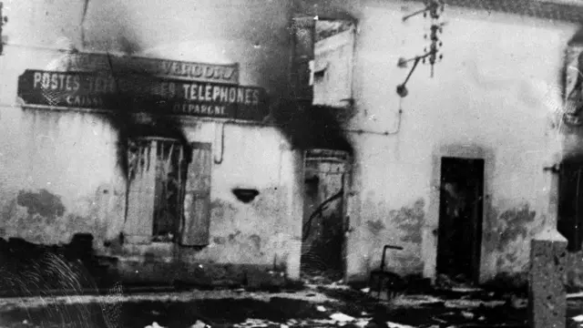 Post office of Vassieux-en-Vercors (Drome), destroyed by the Germans. 1944
