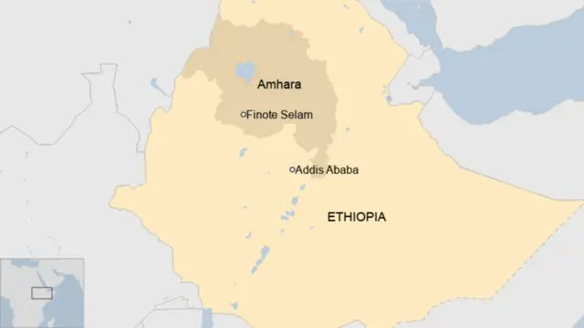 Ikarita ya Ethiopia igaragaza akarere ka Amhara