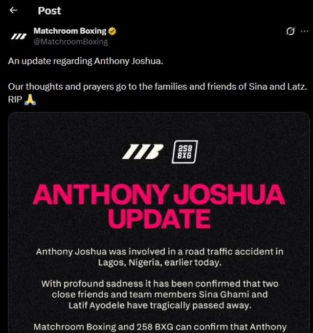 Aworan atẹjade ti ileeṣẹ Matchroom boxing fi sita.