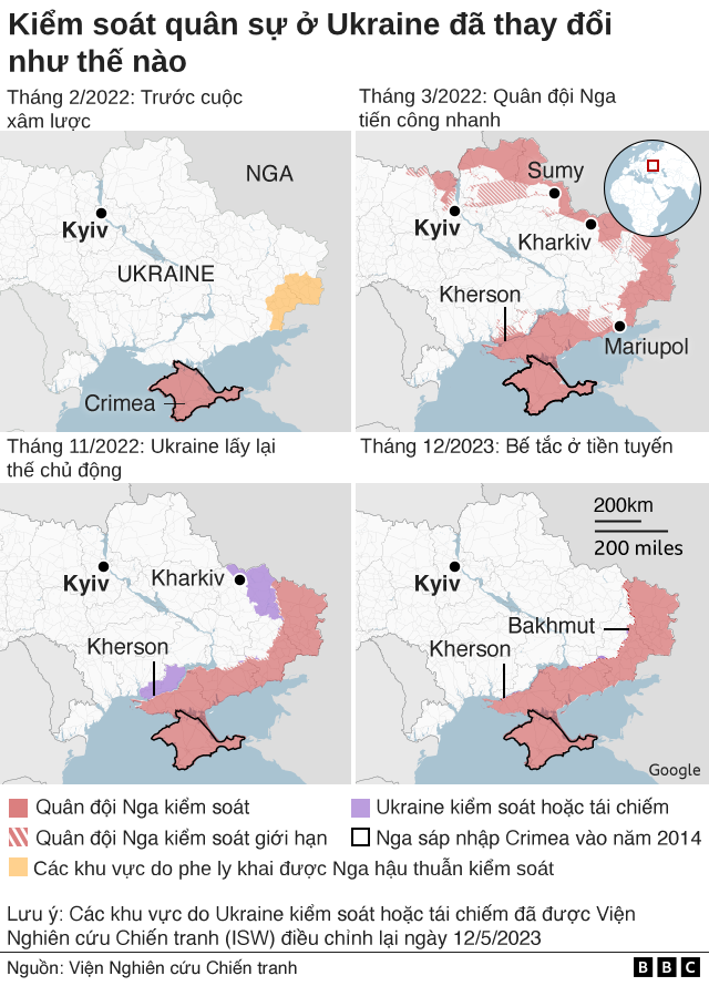 Bản đồ về kiểm soát quân sự ở Ukraine