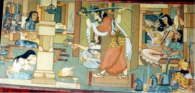 நர்ஹி போருக்குத் தயாராகும் ராணி துர்காவதியின் படம் (ஓவியம்: பியோஹர் ராம்மனோஹர் சின்ஹா)