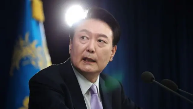 Ex-presidente sul-coreano Yoon Suk-yeol, durante pronunciamento