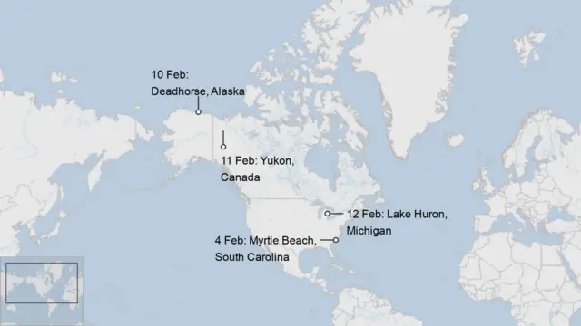 북미 내 미확인 비행물체 발견 장소