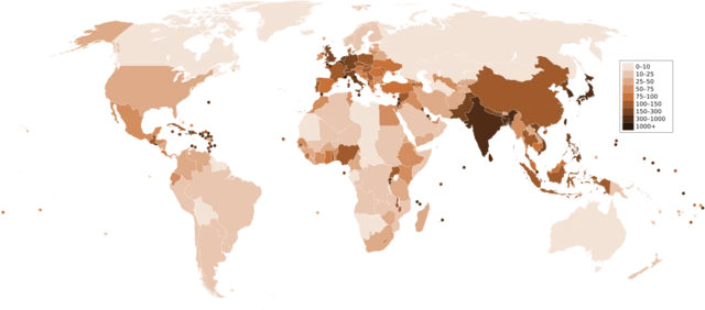 خريطة توزيع سكانية عالمية 