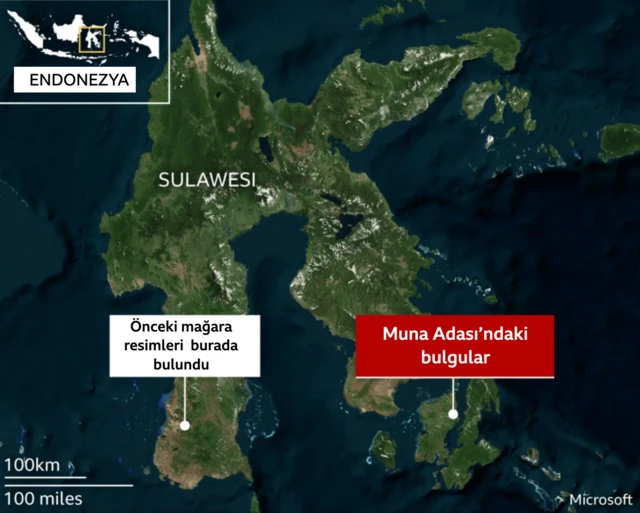 Harita üzerinde iki farklı ada bölgesindeki bulgular işaretlenmiş.