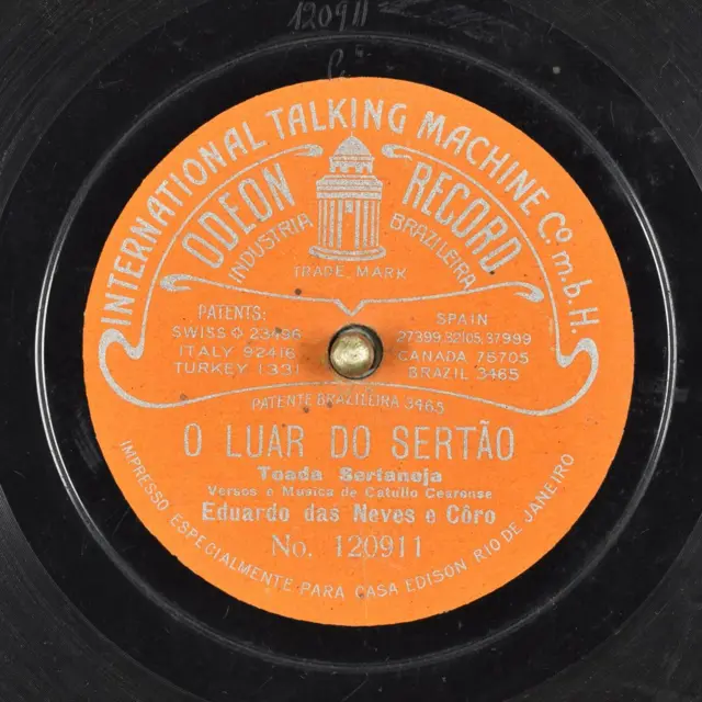 1 - Fonograma de Luar do Sertão, de 1914. Imagem: Domínio Público. Wikimedia Commons 