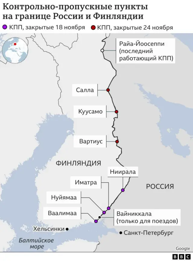 карта, КПП на российско-финской границе