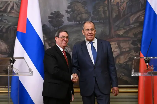 El ministro de Asuntos Exteriores cubano, Bruno Rodríguez y su homólogo ruso, Sergei Lavrov, durante una rueda de prensa conjunta esta semana. 