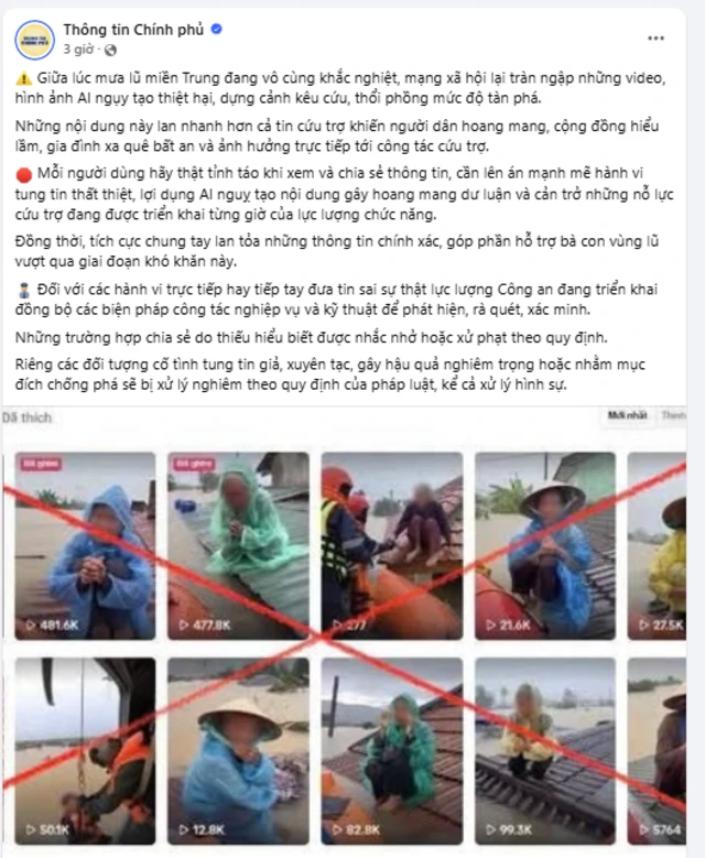 Bài đăng của chính quyền Việt Nam bác bỏ thông tin giả do AI tạo ra