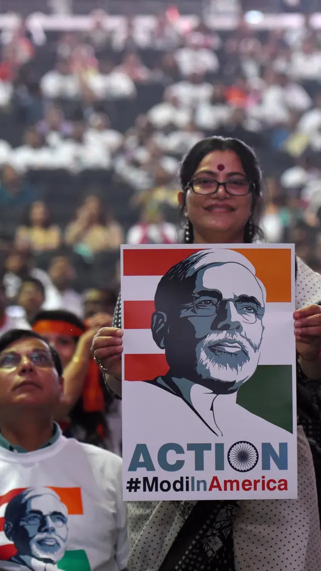 যুক্তরাষ্ট্রে মোদীকে স্বাগত জানাচ্ছেন প্রবাসী ভারতীয় সমর্থক