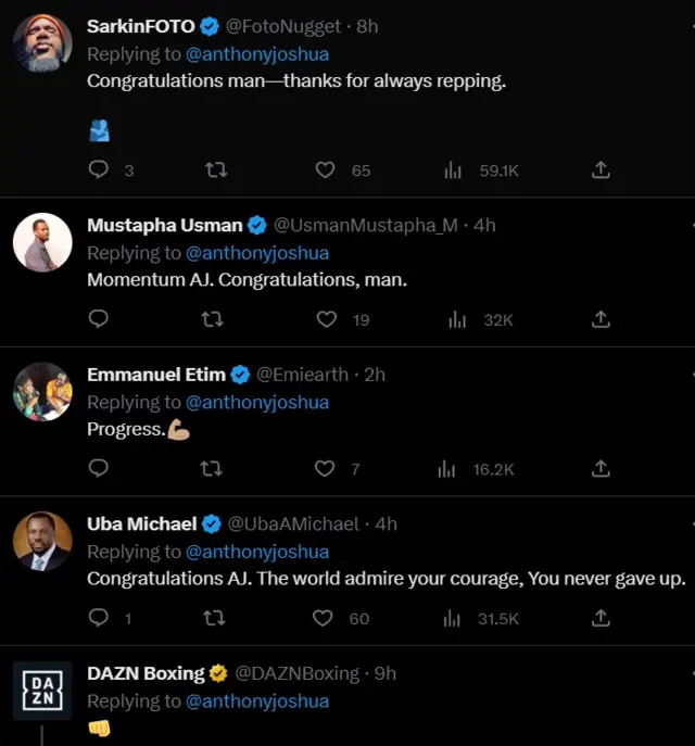 World pipo congratulate Anthony Josuha