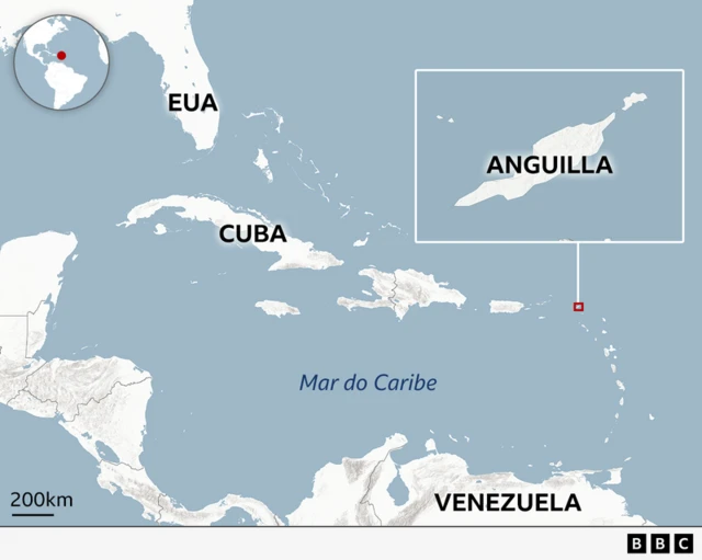 Mapa mostrando a localização de Anguilla no mar do Caribe