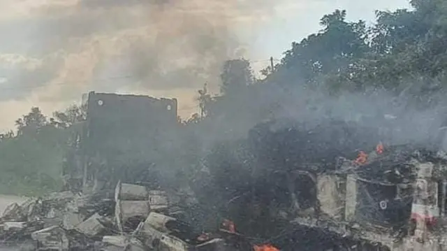 Truck car burning, ASIA Road, Karen State