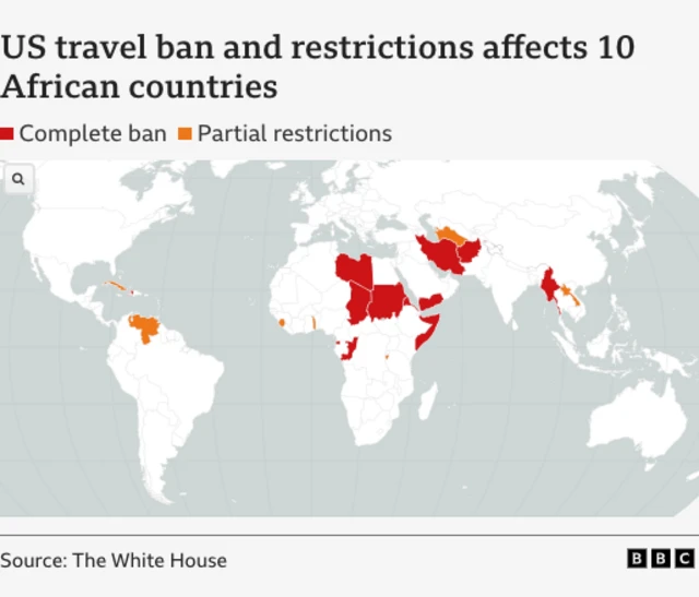  Aworan to ṣafihan awọn orilẹede ilẹ Africa ti wọn ni wọn ko gbọdọ de America mọ.