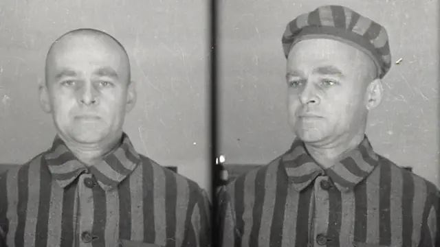 Fotobetano pagando por cadastropreto e brancobetano pagando por cadastroWitold Pilecki usando as roupas listradas características dos prisioneirosbetano pagando por cadastroAuschwitz