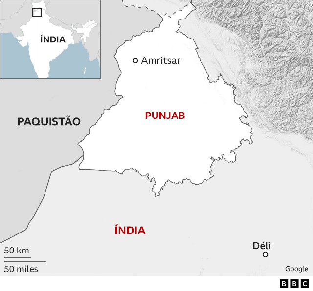 Mapa mostra a localização da Índia, Paquistão, Punjab e das cidadesdesenvolvedor de site de apostas esportivasAmritsar e Déli