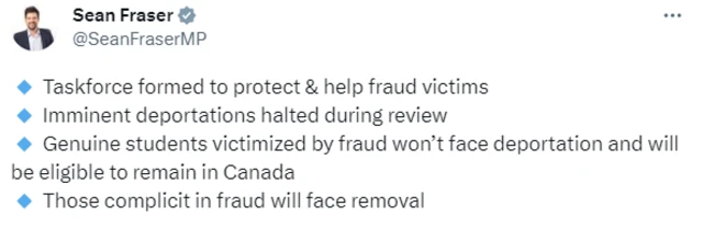 ਸੀਨ ਫਰੇਜ਼ਰ ਦਾ ਟਵੀਟ