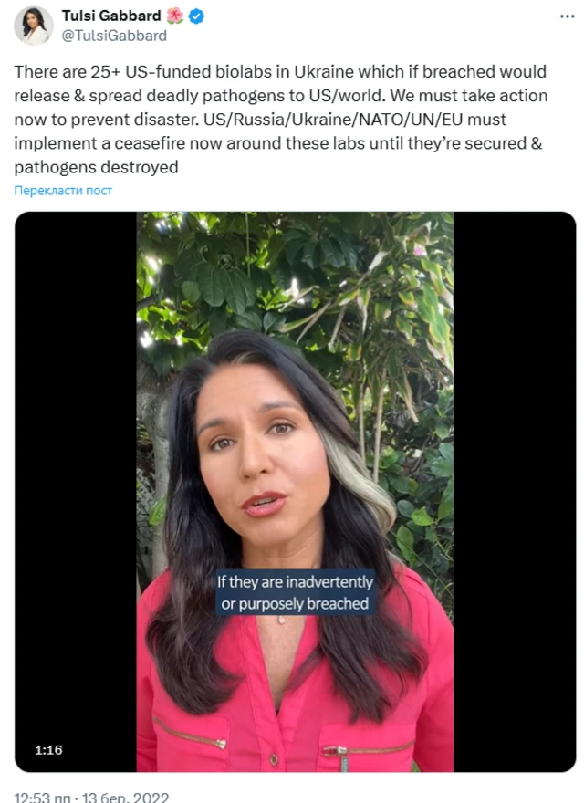 Скріншот зі сторінки x.com/TulsiGabbard