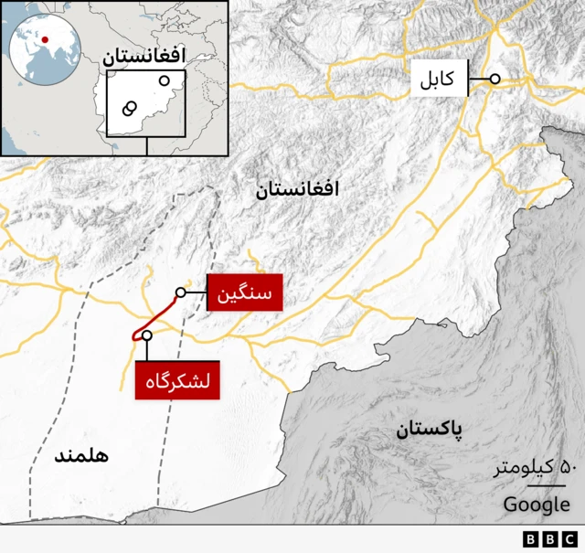 محل‌های مشخص شده سنگین و لشکرگاه در نقشه افغانستان