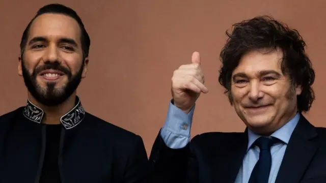 Os presidentes Javier Milei, da Argentina, e Nayib Bukele, de El Salvador