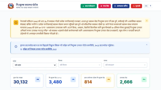 स्वास्थ्य मन्त्रालयले बनाएको नि:शुल्क उपचार पोर्टल
