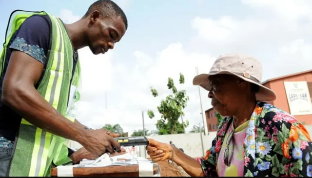 Woman try to thumb print on BVAS