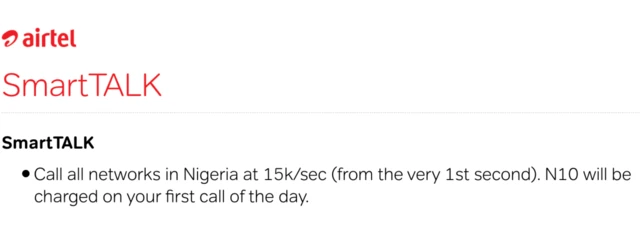 Call rates on Airtel Nigeria