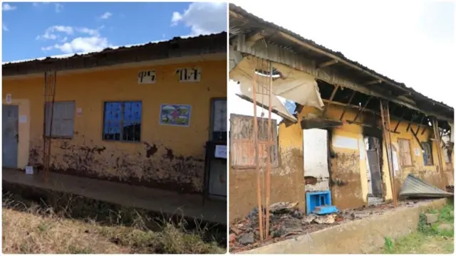 ፋርጣ ወረዳ ገንዘብ ቢሮ ከውድመት በፊት እና በኋላ