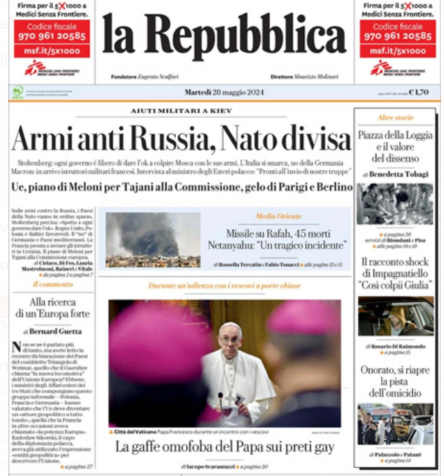 La Repubblica'nın ön sayfası