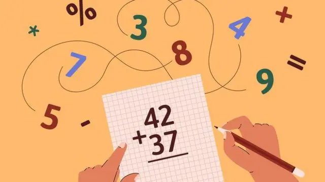 Ilustraçãocasino pagando no cadastronúmeros, símbolos matemáticos e uma pessoa fazendo conta num papel