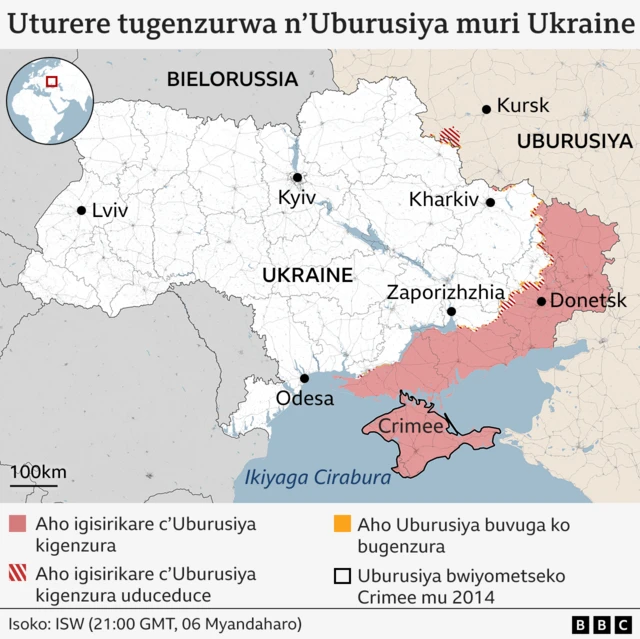 Ikarata yerekana intara Uburusiya bwigaruriye muri Ukraine 