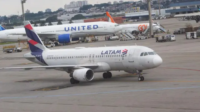 Aviões no aeroporto de Guarulhos. 