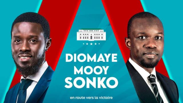 Affiche de campagne de l'ex Pastef avec Ousmane Sonko (à droite) et Bassirou Diomaye Faye (à gauche).