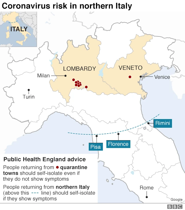 A map showing the coronavirus risk in Italy