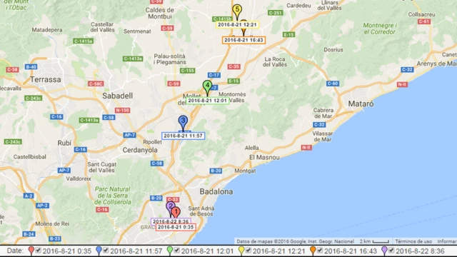 Mapa elaborado por los dos ingenieros españoles que muestra los lugares exactos en los que estuvo un usuario de Tinder a lo largo de un día.