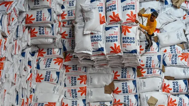Ilustrasi beras di gudang Bulog.