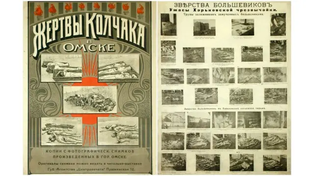 "Жертвы Колчака в Омске" и "Зверства большевиков. Ужасы Харьковской чрезвычайки"