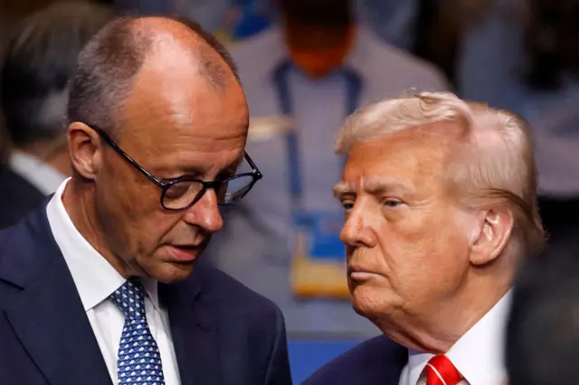 Фрідріх Мерц і Дональд Трамп на саміті НАТО в Нідерландах
