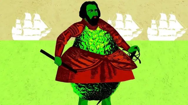 conquistador con cuerpo de aguacate