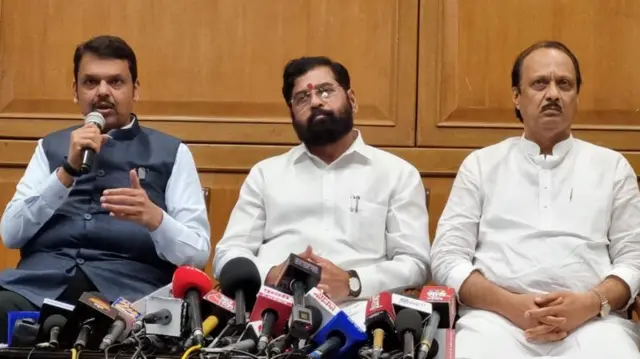 मुख्यमंत्री एकनाथ शिंदे, उपमुख्यमंत्री देवेंद्र फडणवीस आणि उपमुख्यमंत्री अजित पवार