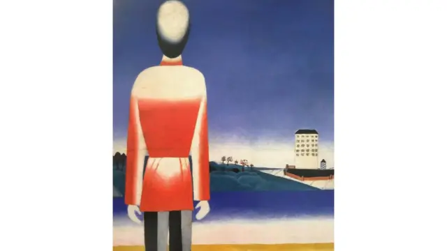 Репродукція картини Малевича "Чоловік на фоні супрематичного пейзажу"