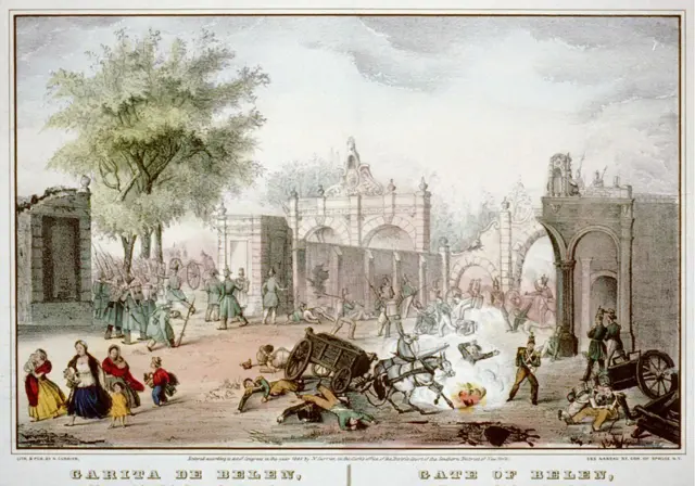 Ilustração da Batalha de Chapultepec, em setembro de 1847. As forças americanas, sob o comando de Winfield Scott, derrotaram as forças mexicanas, sob o comando de Nicolás Bravo