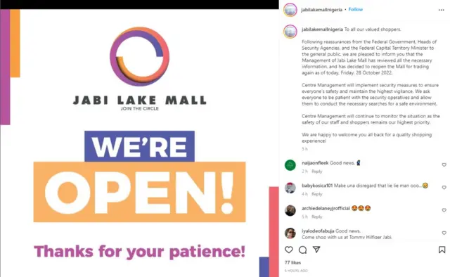 Di closure of Jabi Lake Mall come days afta US warning about terror alert for Abuja